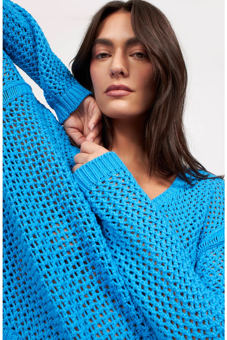 Tate Open Stitch Cotton Blend Sweater, Alternate, color, BRILLIANT BLUE