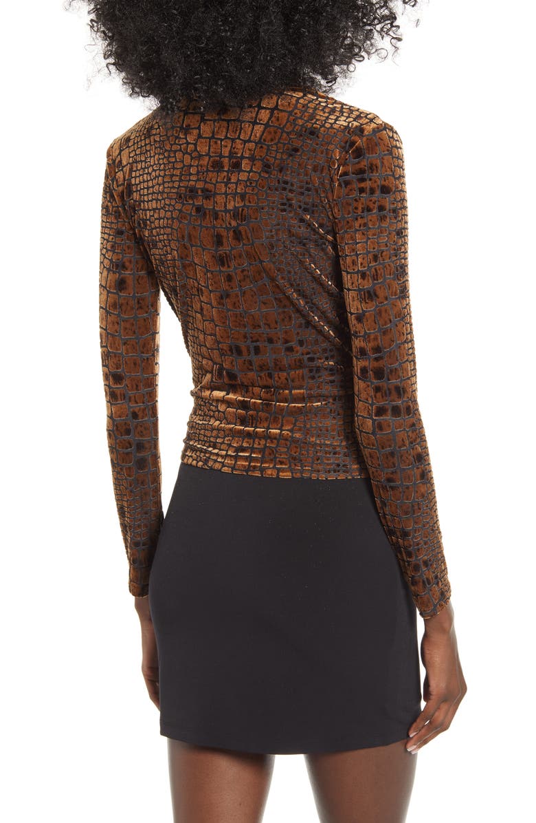 Leith Reptile Burnout V-Neck Top, Alternate, color,