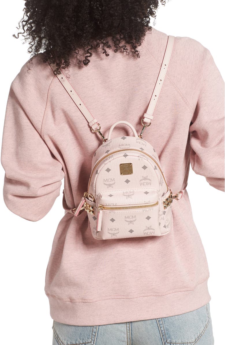 MCM Mini Stark Stud Coated Canvas Backpack, Alternate, color,