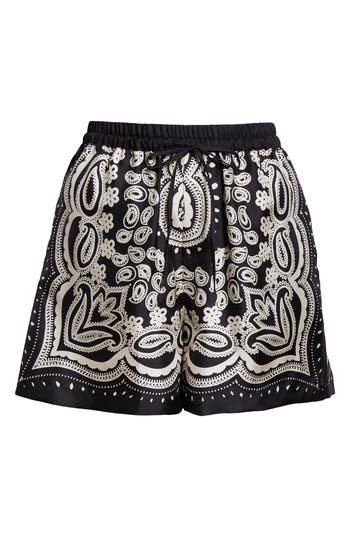 Nili Lotan Frances Bandana-print Silk Pull-on Shorts In Black/ivory Bandana
