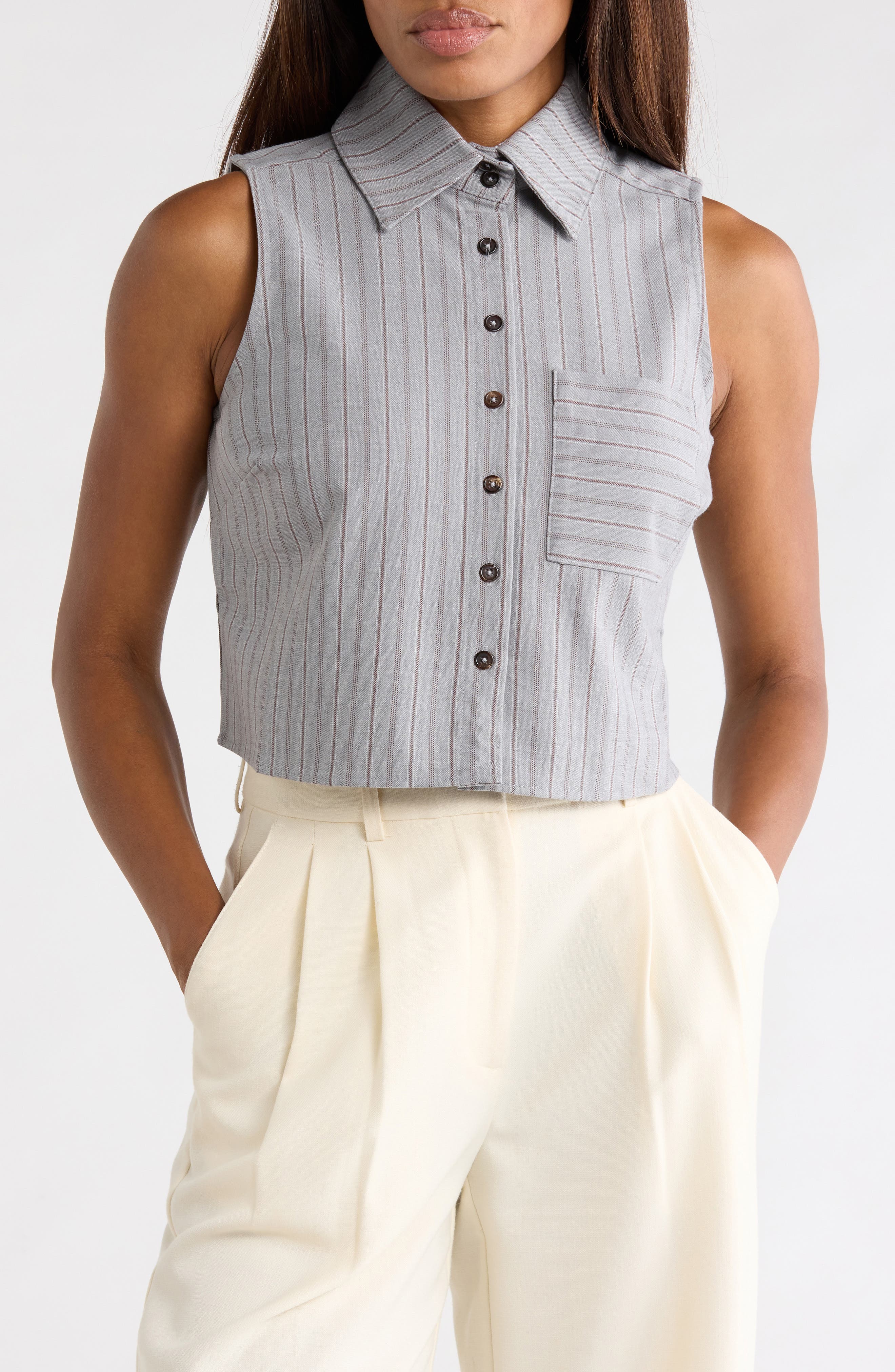 Tatiana Stripe Crop Sleeveless Shirt