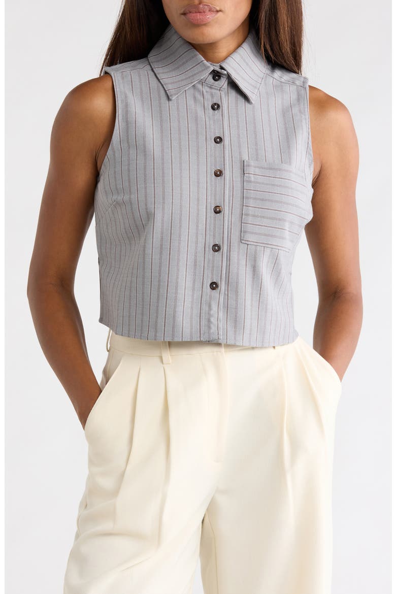 Tatiana Stripe Crop Sleeveless Shirt, Main, color, GREY BROWN STRIPE