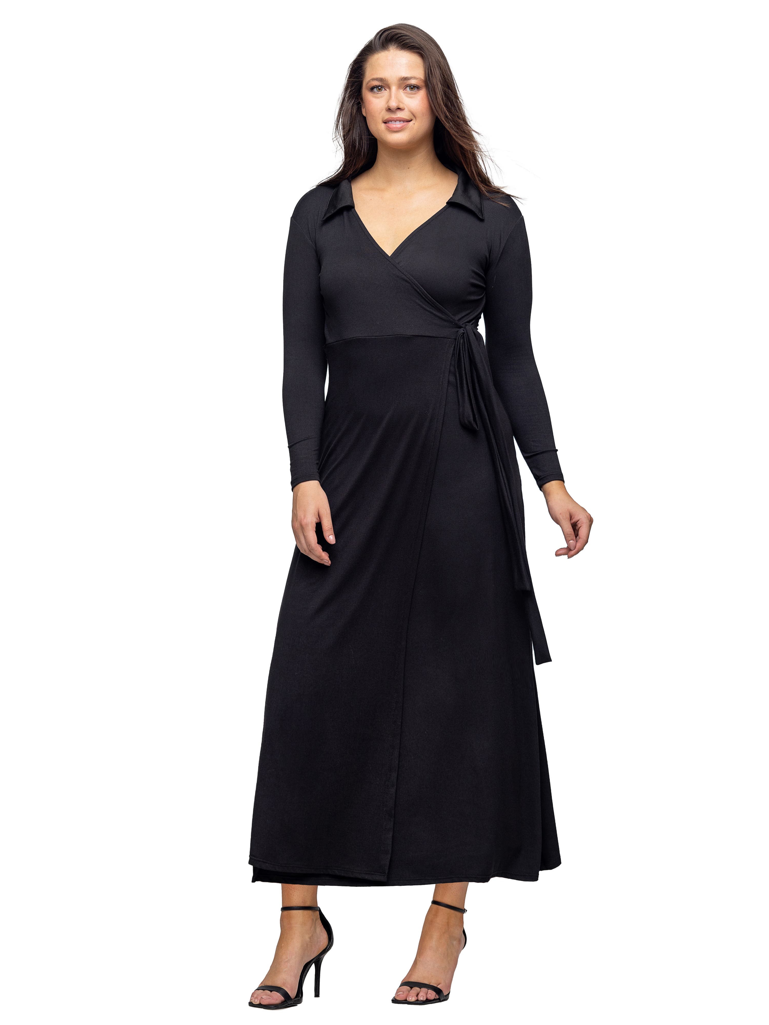 Comfortable Collared Wrap Maxi Dress - image 2