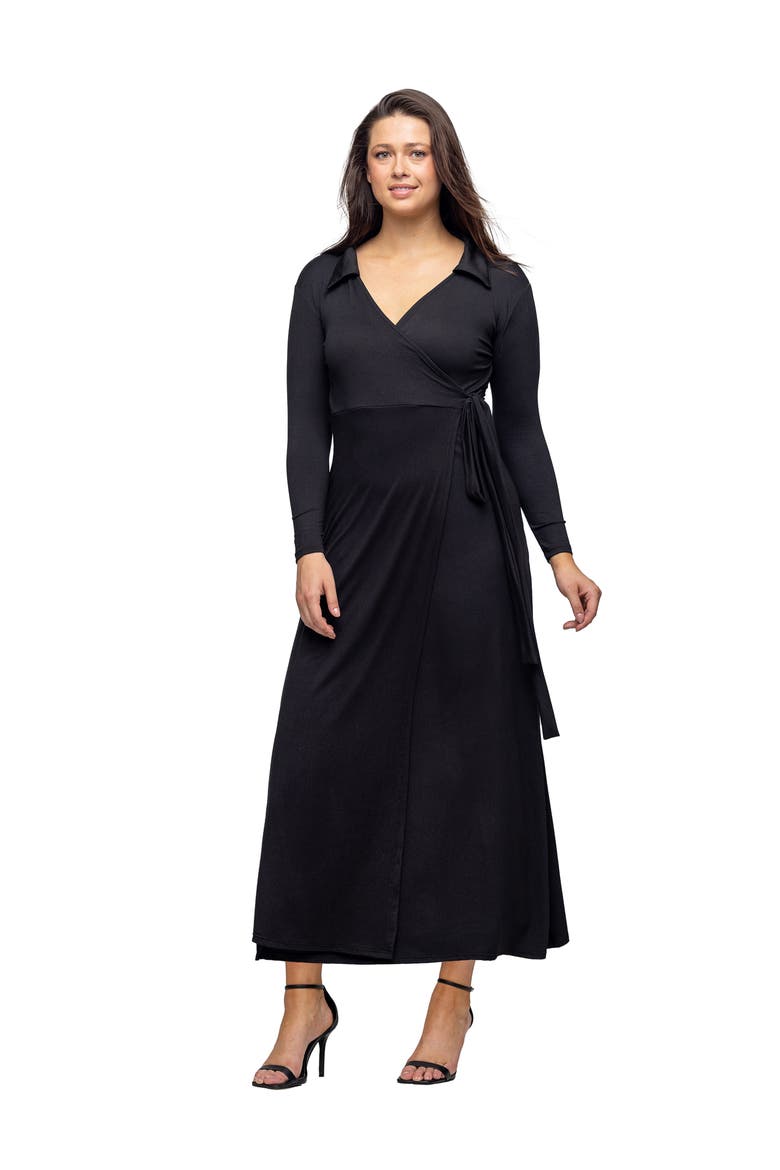 Comfortable Collared Wrap Maxi Dress, Alternate, color, Black
