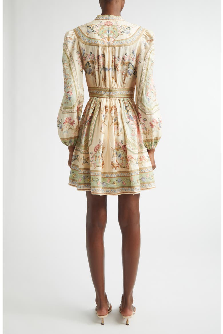 Roselight Print Long Sleeve Linen Minidress, Alternate, color, SAGE TAPESTRY FLORAL