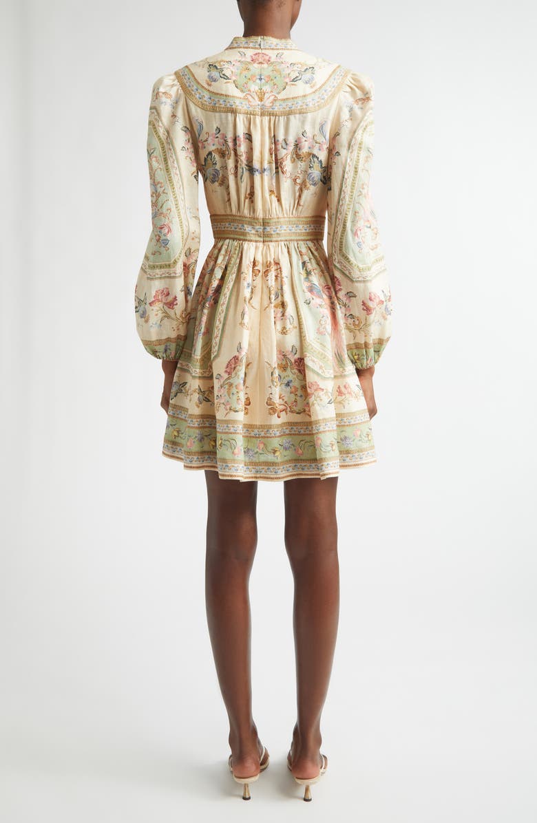 Zimmermann Roselight Print Long Sleeve Linen Minidress, Alternate, color, Sage Tapestry Floral