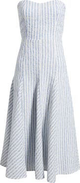 Lulus Karina Strapless Stripe Eyelet Midi Dress