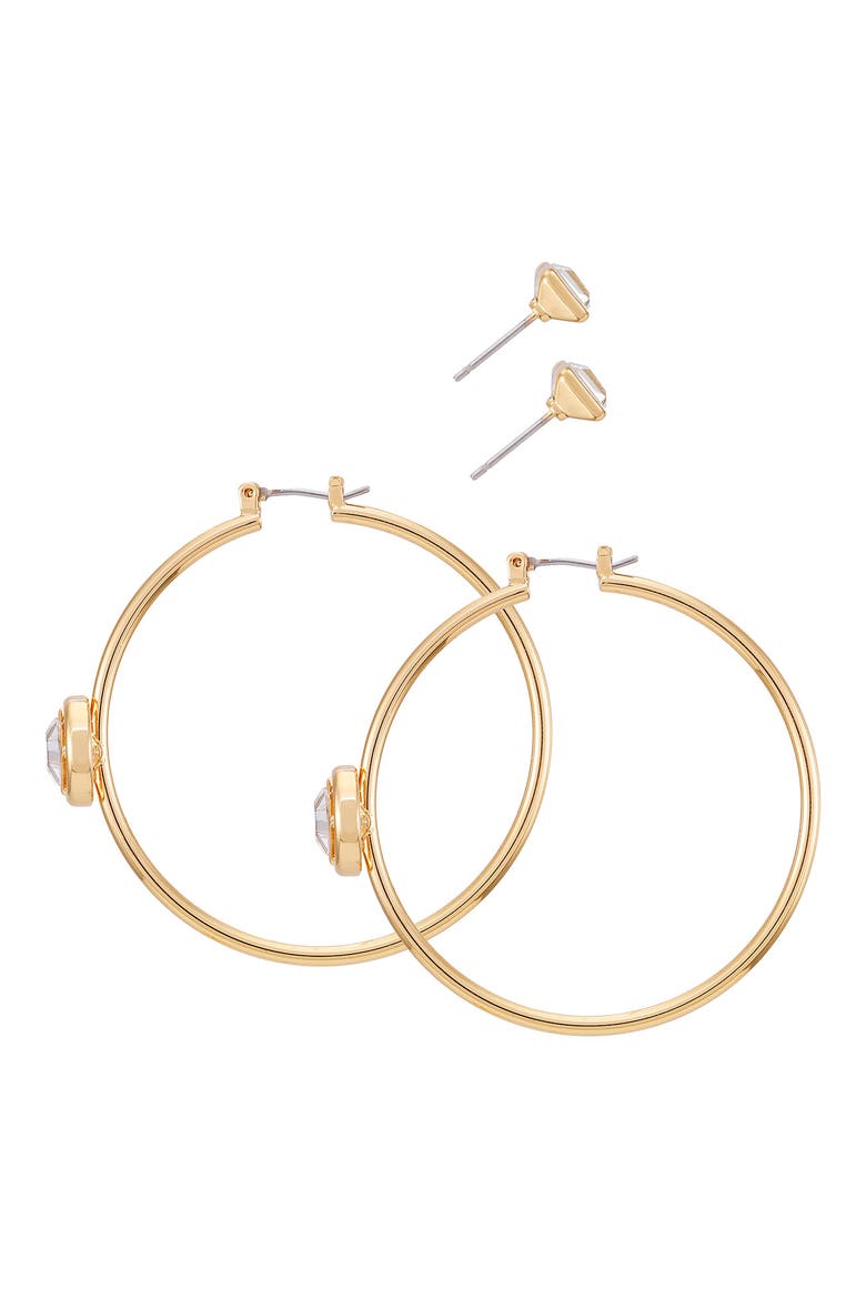 Set of Two Stud & Hoop Earrings, Alternate, color, GOLD