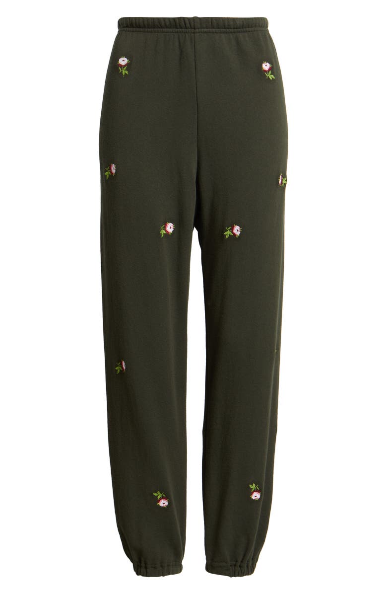 THE GREAT. The Stadium Embroidered Cotton Sweatpants, Alternate, color, Woodland Green