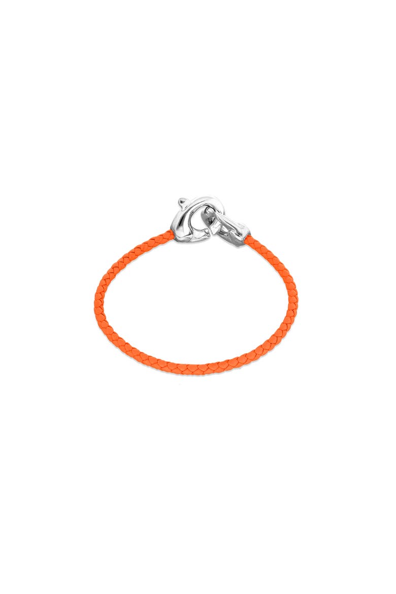 Orange Leather Strap with Sterling Silver-Plated Interlocking Carabiner Detail, Alternate, color, Silver