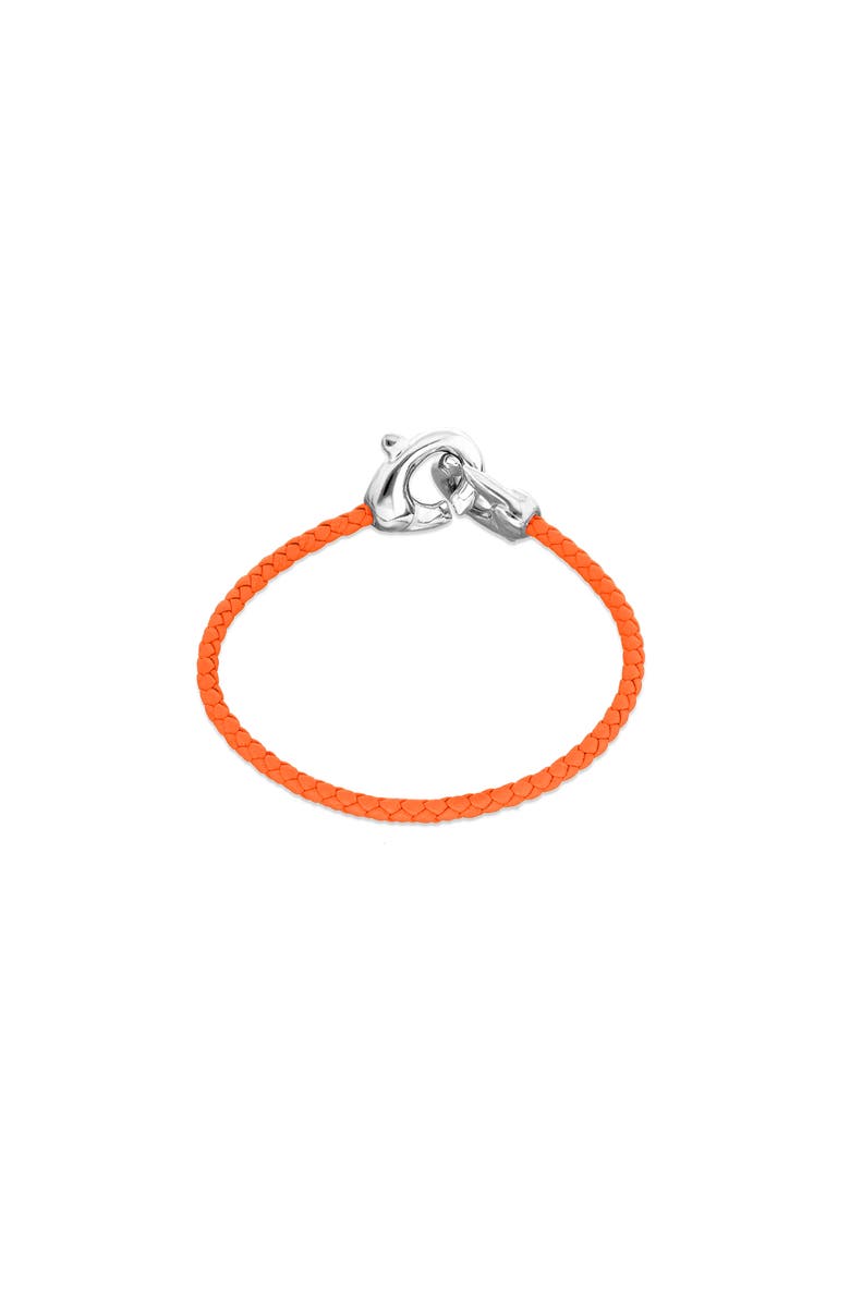 UNODE50 Orange leather strap with sterling silver-plated interlocking carabiner detail, Alternate, color, Silver