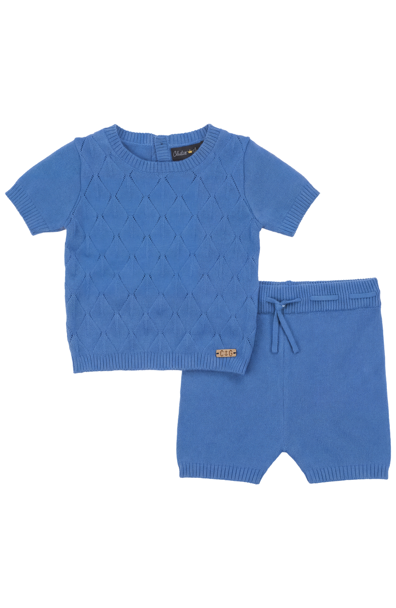 Charlotte & George Diamond Knit 2 Piece Short Sleeve Top and Shorts Set, Main, color, River