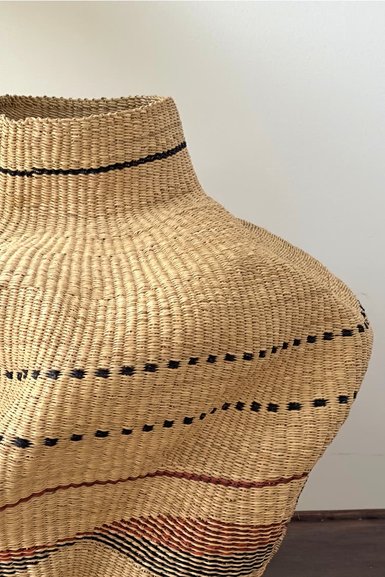 Handwoven Wave Basket, Alternate, color, Natural w/ Black