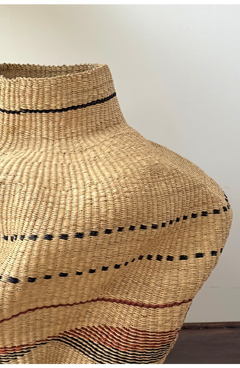 Mbare Handwoven Wave Basket, Alternate, color, Natural W/ Black