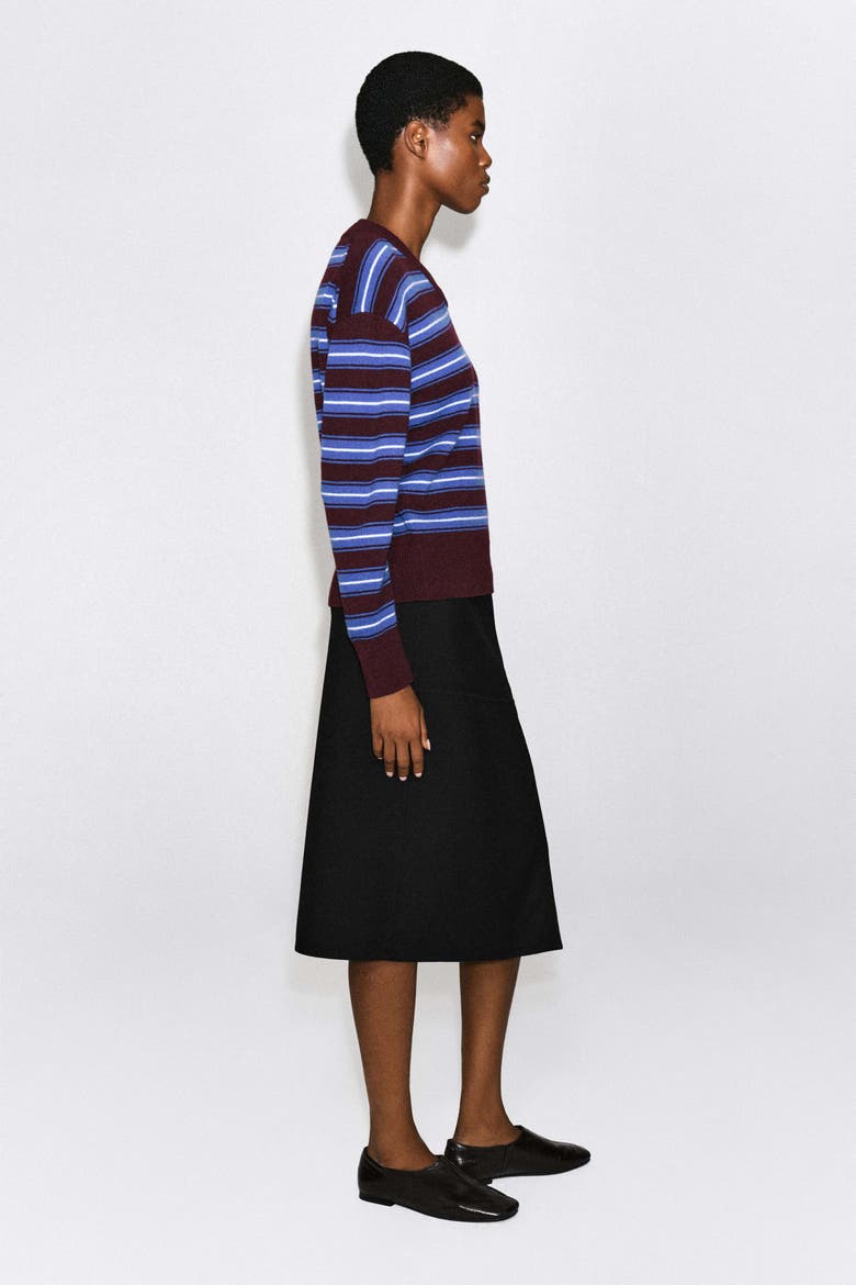 Merino Wool Layered V-neck Sweater, Alternate, color, COBALT / BURGUNDY / STRIPED