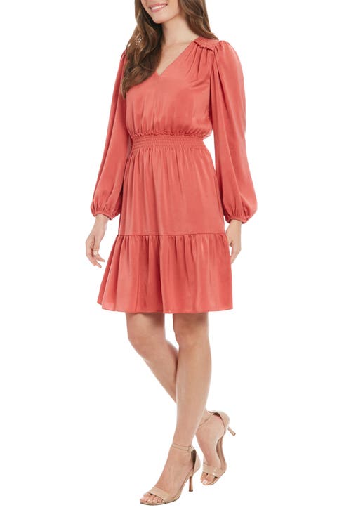 Charm Long Sleeve Smocked Waist Minidress