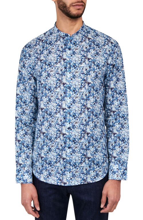 Brooklyn Brigade Cherry Blossom  Long Sleeve Mandarin Shirt In Blue