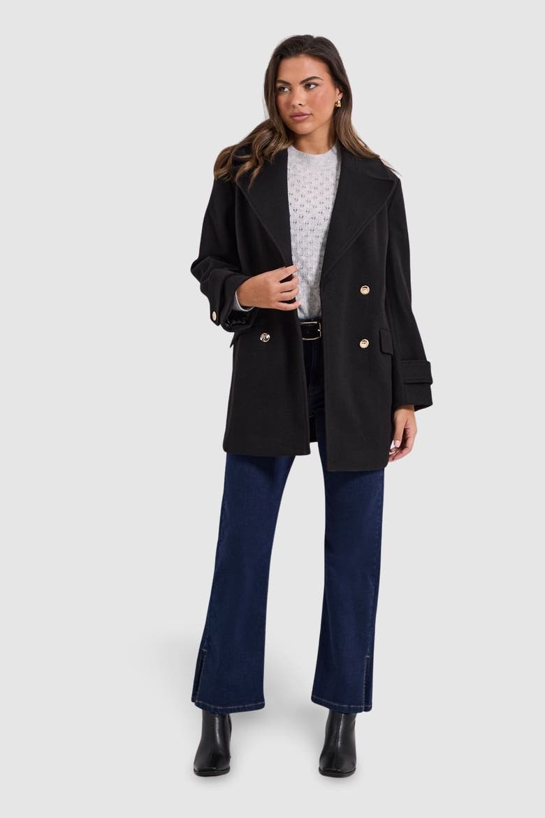 Mid Length Double Breasted Coat, Alternate, color, Black