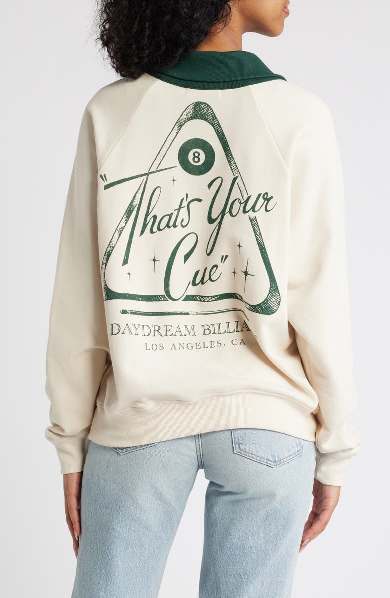 Daydreamer That's Your Cue Johnny Collar Graphic Sweatshirt, Alternate, color,