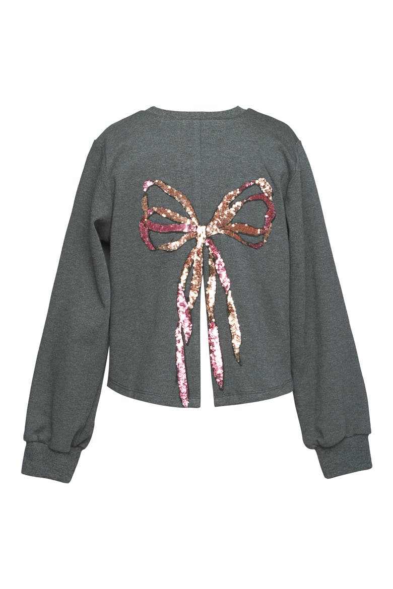 Kids' Sequin Bow Sweatshirt, Main, color, CHARCOAL