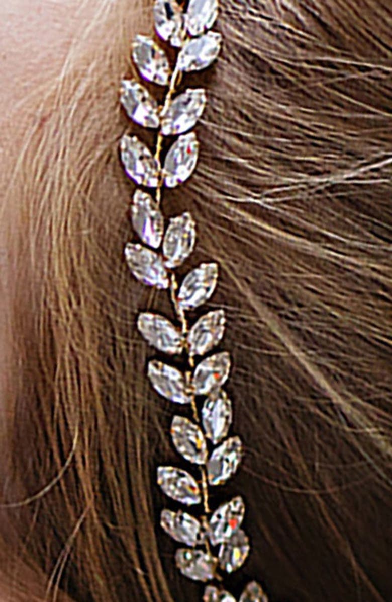 Brides & Hairpins Alegra Crystal Leaf Halo & Sash, Alternate, color,