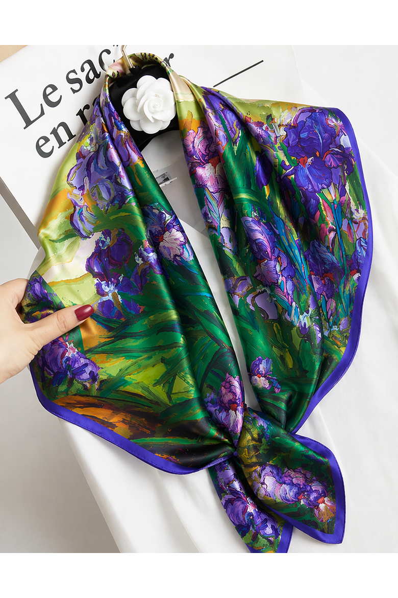 Pure silk colored square scarf, Main, color, Bright Purple
