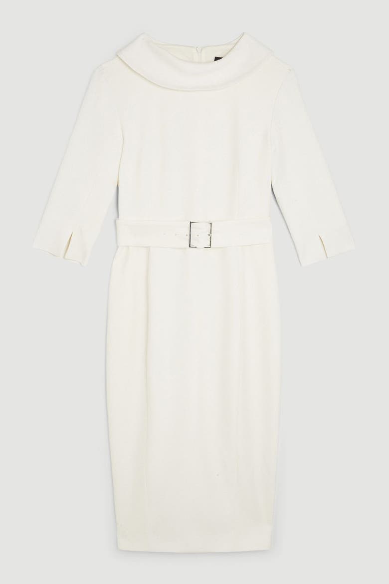 Crepe Roll Neck Pencil Midi Dress, Alternate, color, Ivory