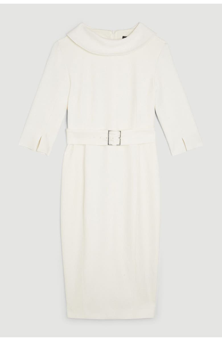 Karen Millen Crepe Roll Neck Pencil Midi Dress, Alternate, color, Ivory