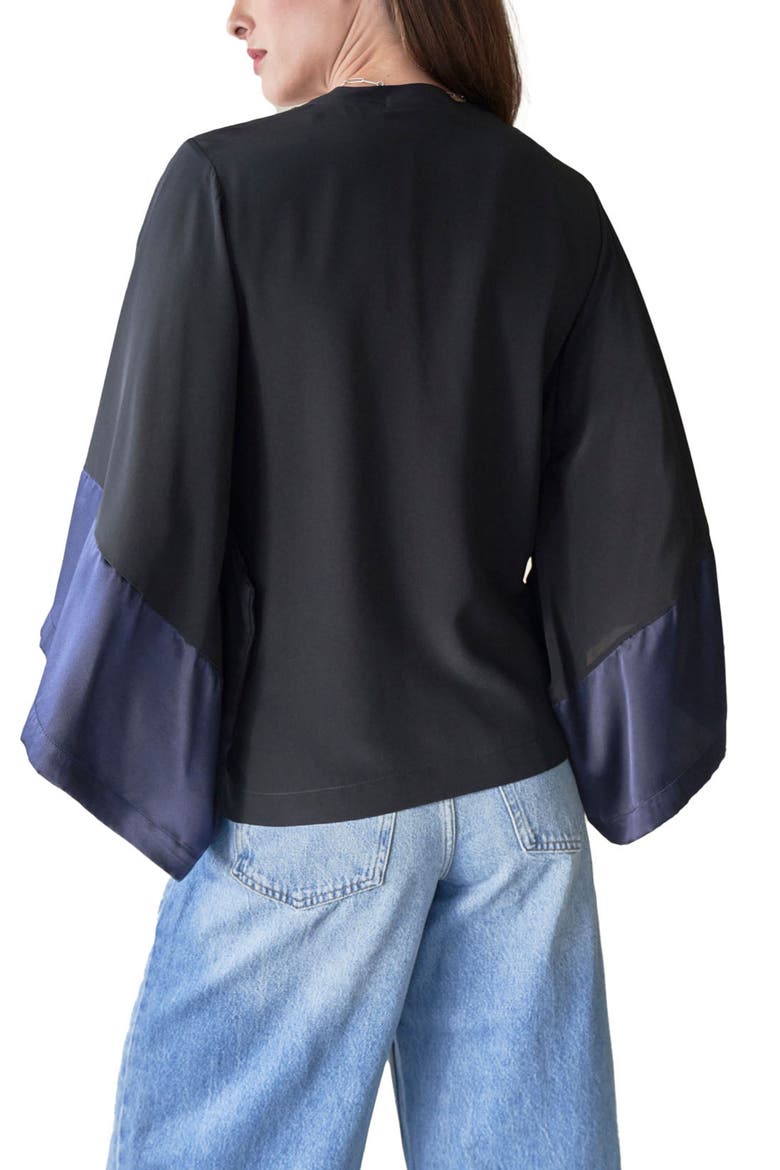Silk Wide Sleeve Top, Alternate, color, BlackNavy