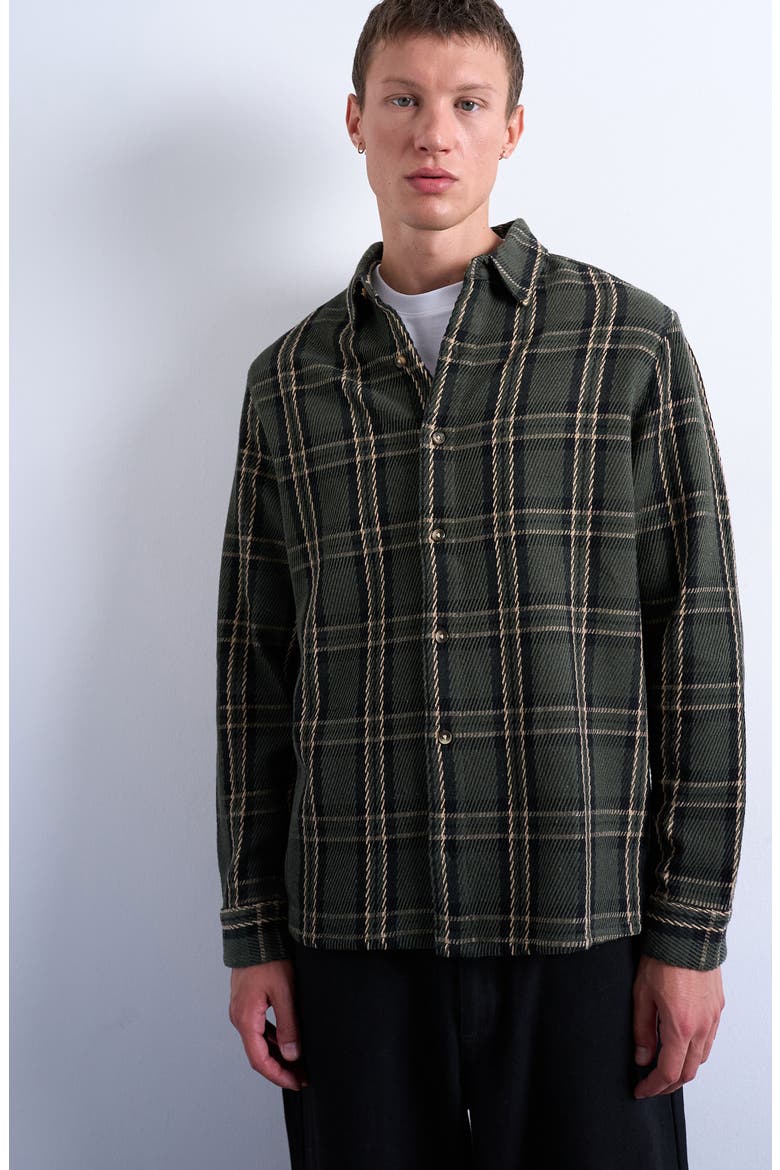 Textured Check Overshirt, Main, color, MEDIUM GREEN
