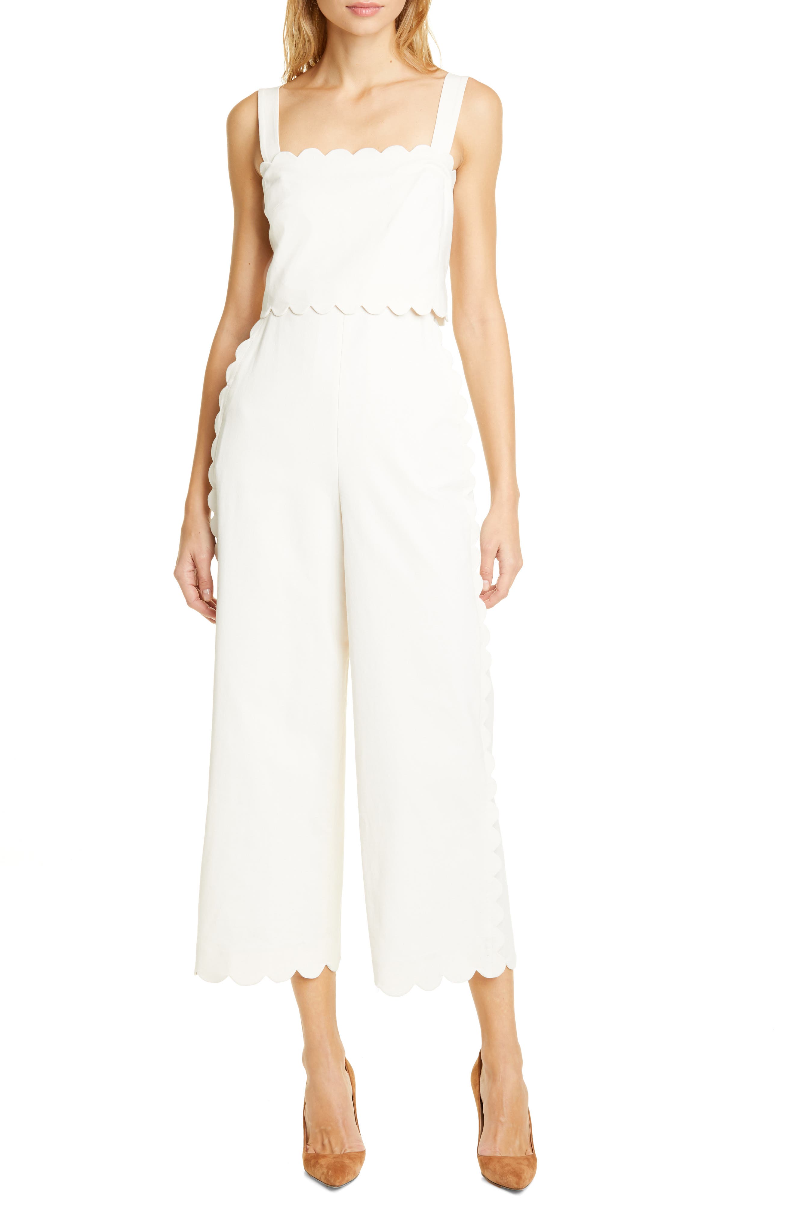 Rebecca Taylor Sleeveless Scalloped Jumpsuit In White