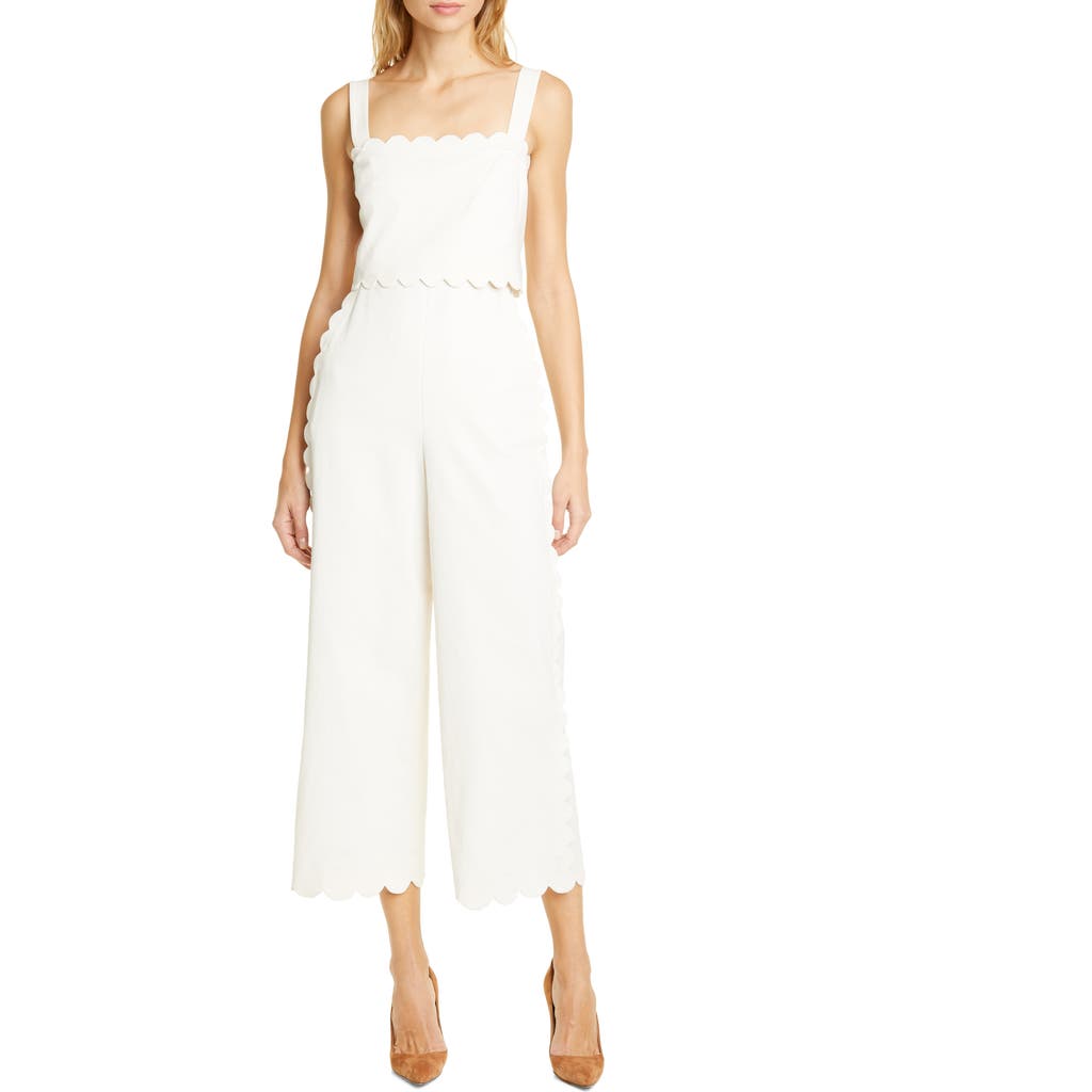 Rebecca Taylor Sleeveless Scalloped Jumpsuit In White