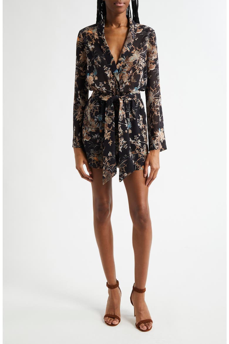 Arabell Print Tie Waist Romper, Main, color, BLK MLTI T