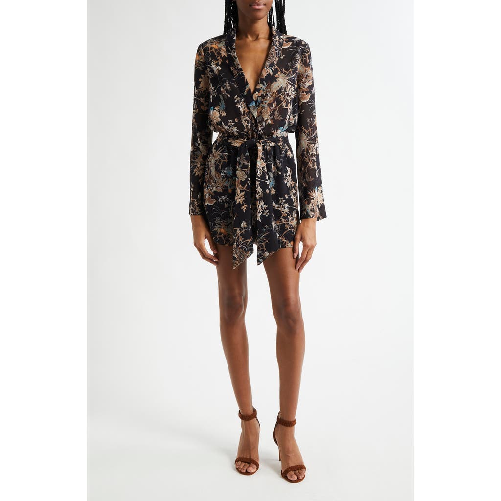 L'agence Arabell Print Tie Waist Romper In Blk Mlti T