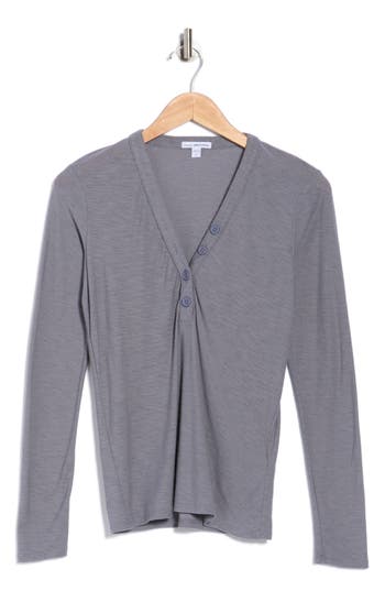 James Perse Long Sleeve Slub Jersey Henley In Gray