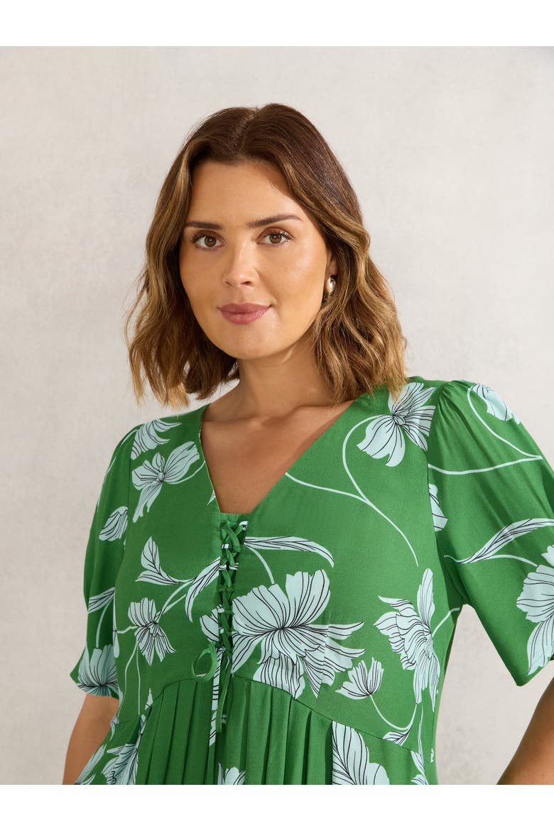 Floral Print Lace Up Dress, Alternate, color, Green