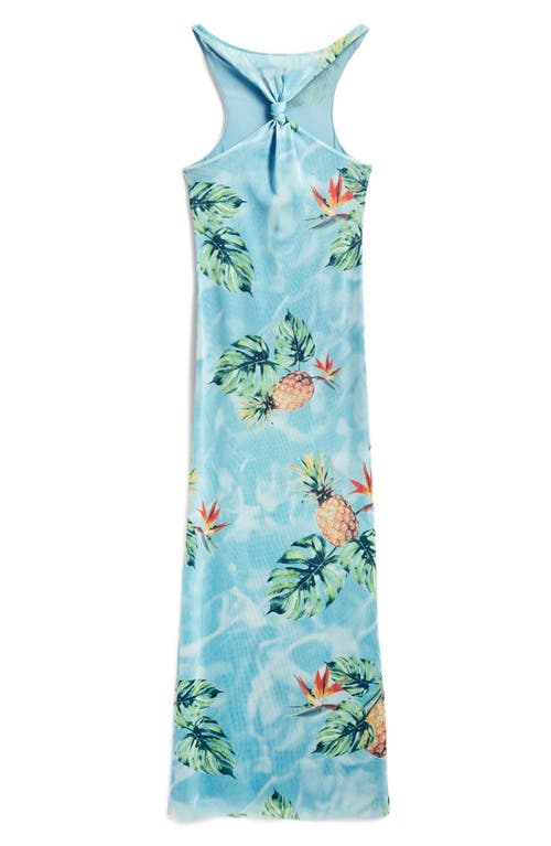Desigual Tropical Print Knot Detail Midi Cover-up Dress In Light Turquoise