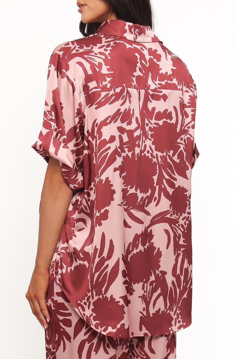 Petal & Pup Elysia Floral Print Oversize Button-Up Shirt, Alternate, color, Pink Burgundy