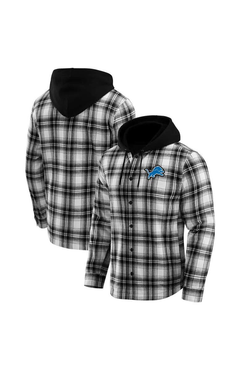 Darius Rucker Collection by Fanatics Men's NFL x Darius Rucker Collection by Fanatics Black Detroit Lions Plaid Flannel Quilted Full-Snap Hooded Shacket, Main, color, Black