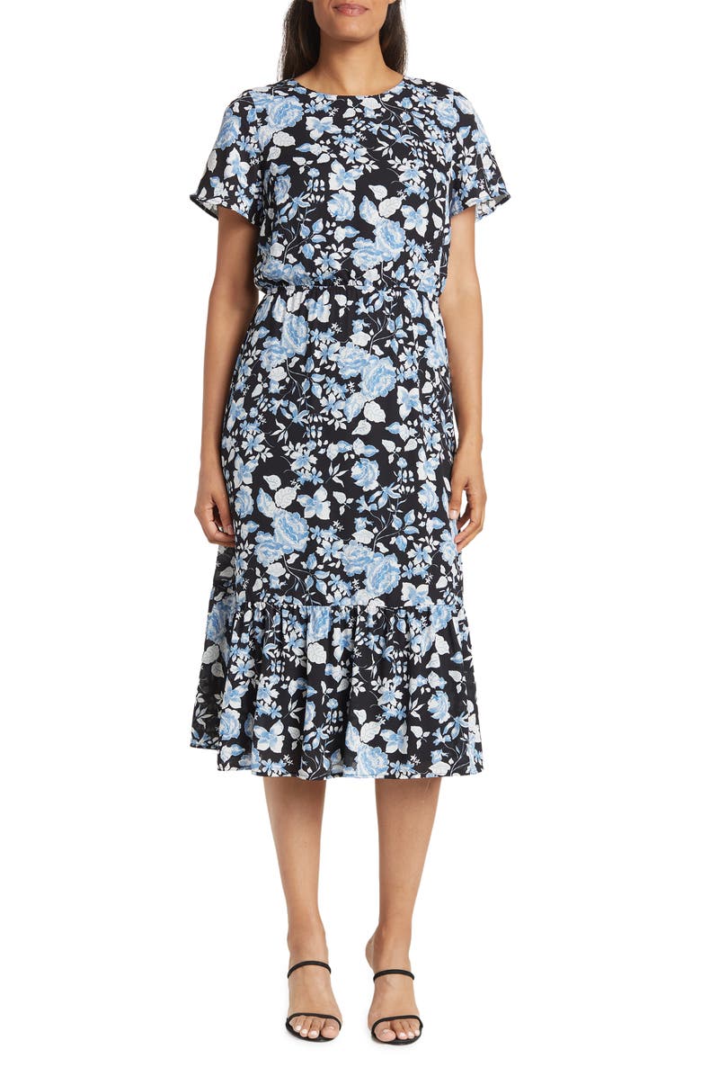 Collective Concepts Short Sleeve Floral Print Midi Dress, Main, color,