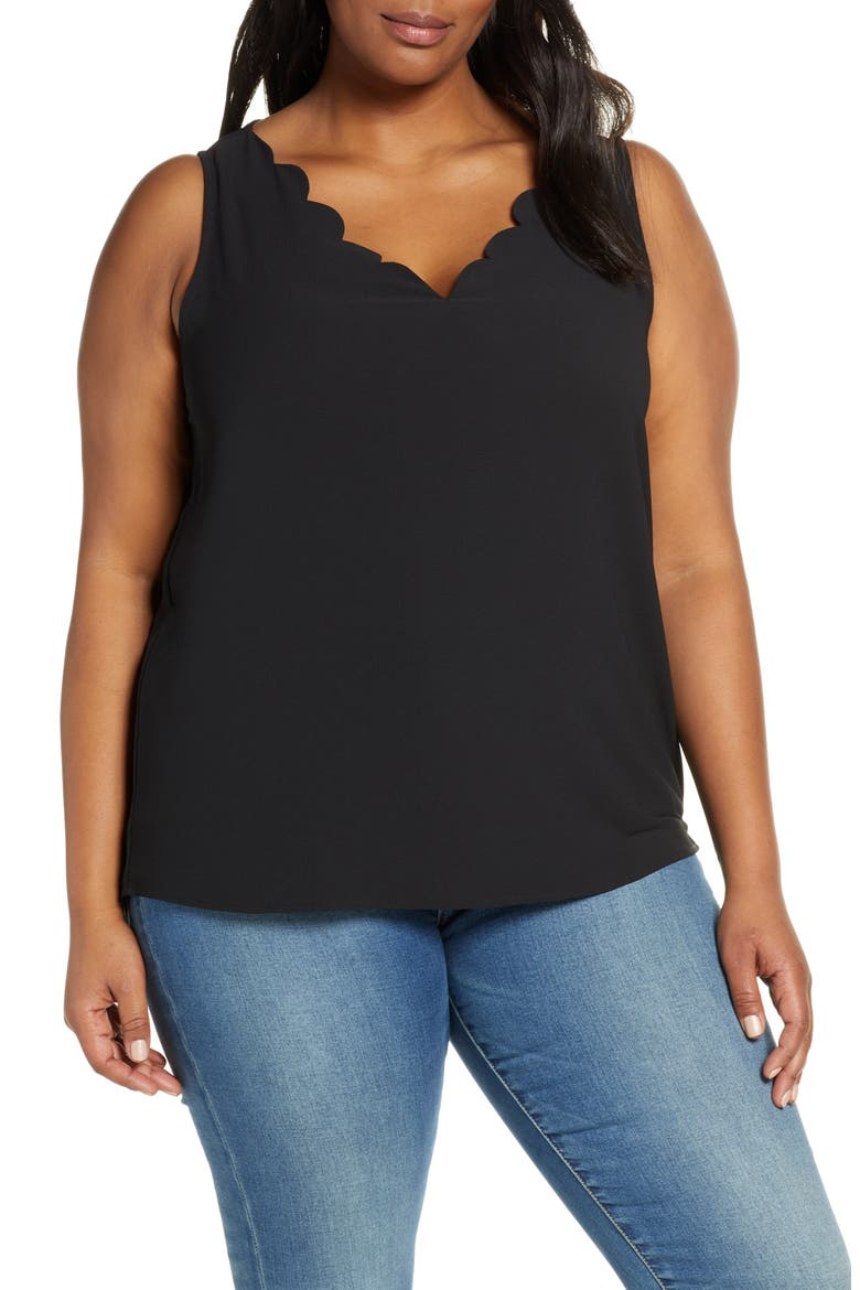 Gibson x Living in Yellow Savannah Scalloped V-Neck Tank (Nordstrom Exclusive), Main, color, BLACK