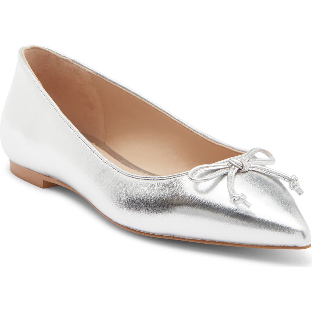 Stuart Weitzman Gabby Bow Flat In Silver