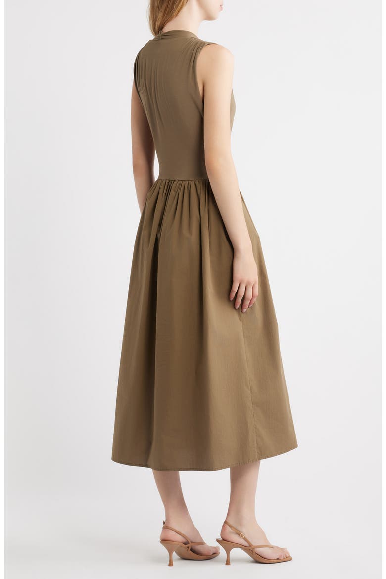Winnie Mixed Media Midi Dress, Alternate, color, WASHED OLIVE