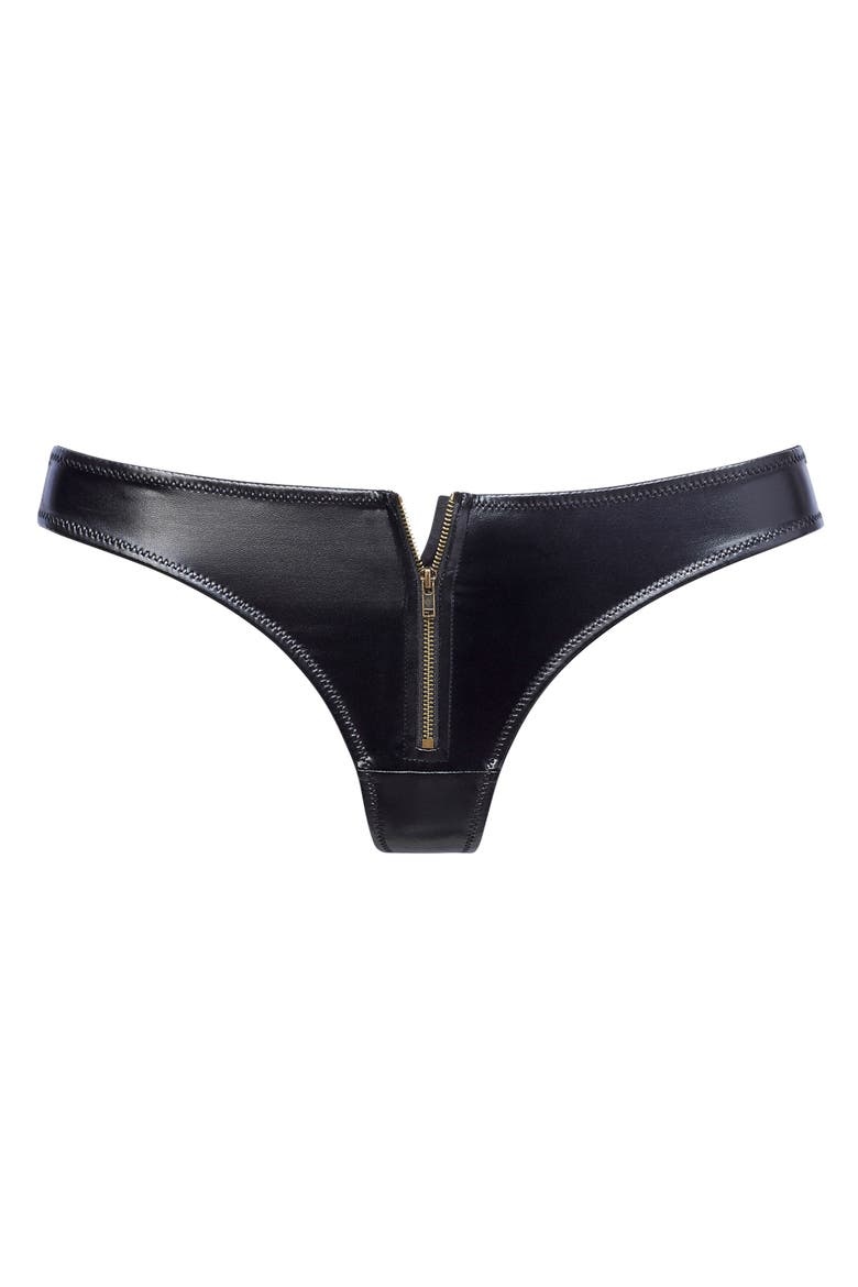 Faux Leather Zip Thong, Alternate, color, Black