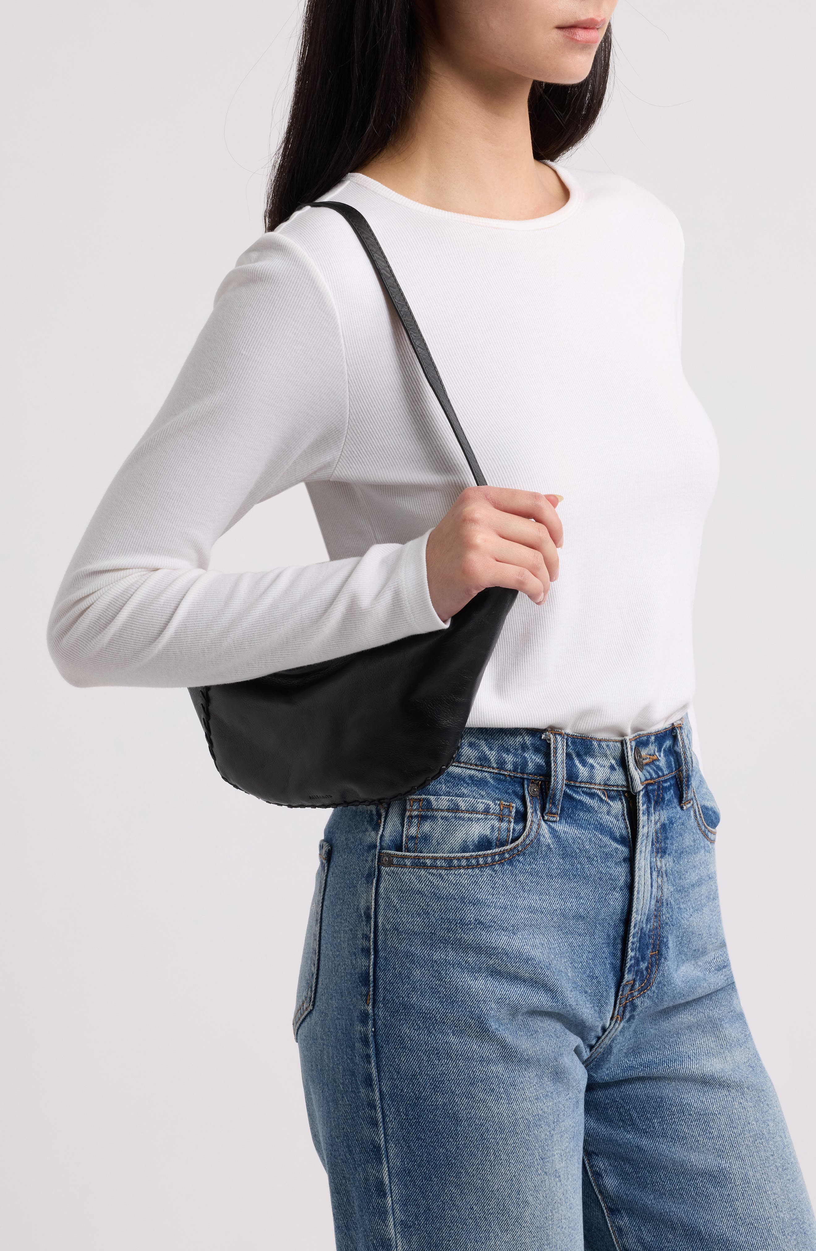 Esme Micro Whipstitch Leather Handbag, Alternate, color, BLACK