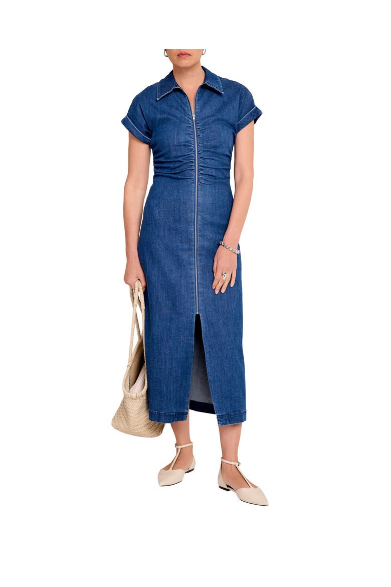 Denim Classic Collar Midi Dress, Main, color, Blue