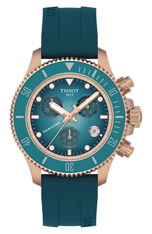 Tissot Seastar 1000 Chronograph Silicone Strap Watch, 38mm in Turquoise at Nordstrom
