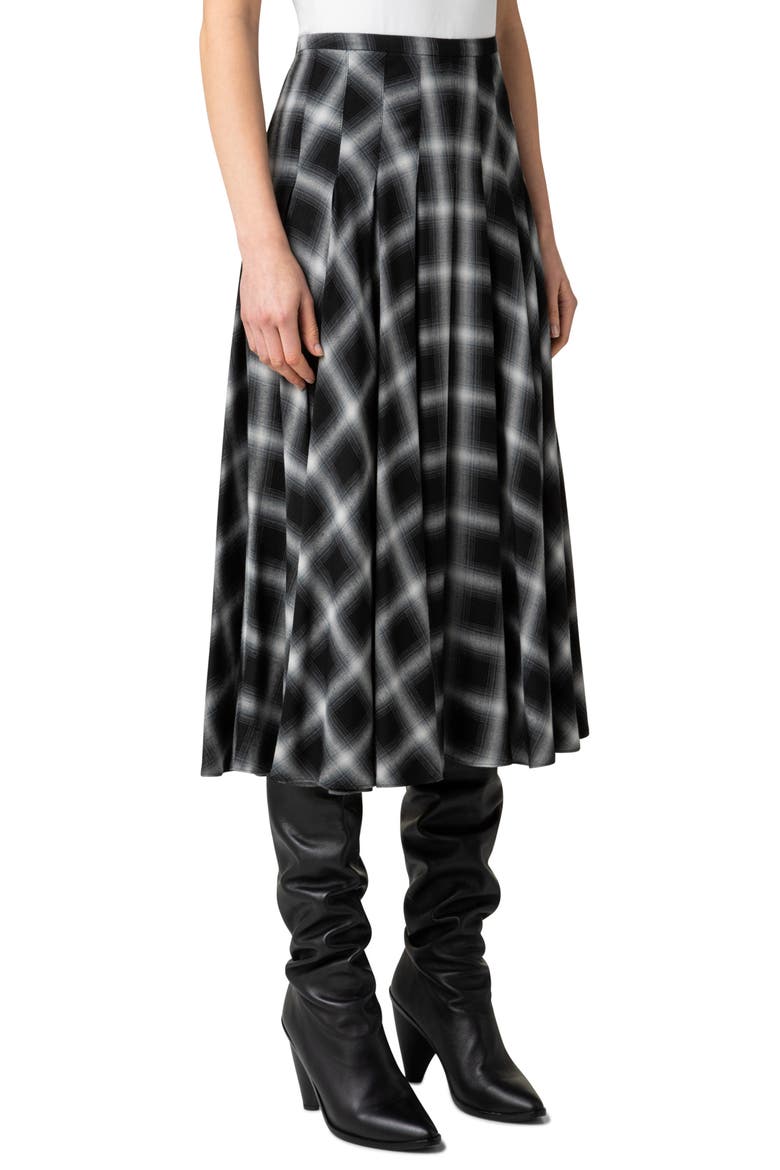 Plaid Pleated Midi Skirt, Alternate, color, 098-BLACK-CREAM