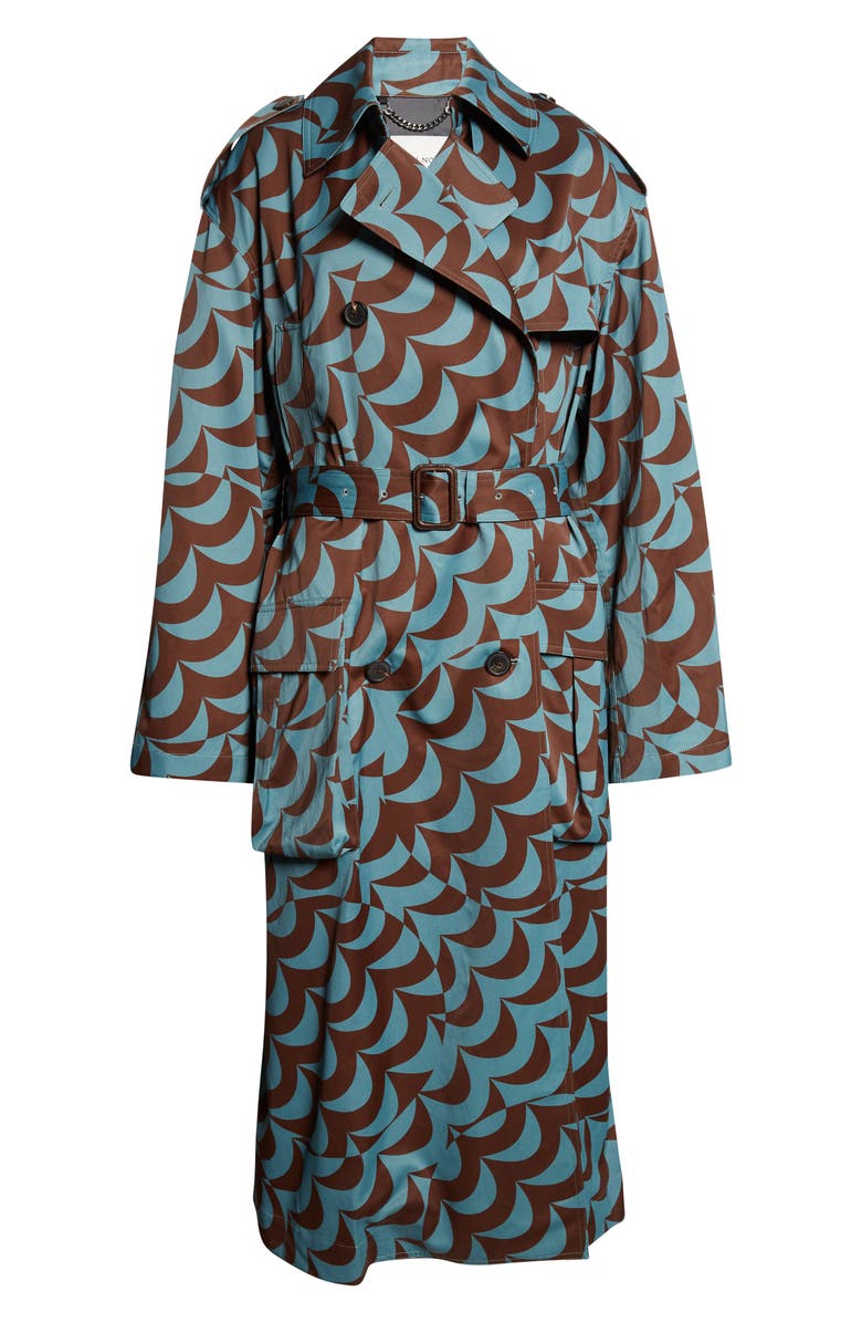 Dries Van Noten Moon Print Trench Coat, Main, color, Blue/ Brown