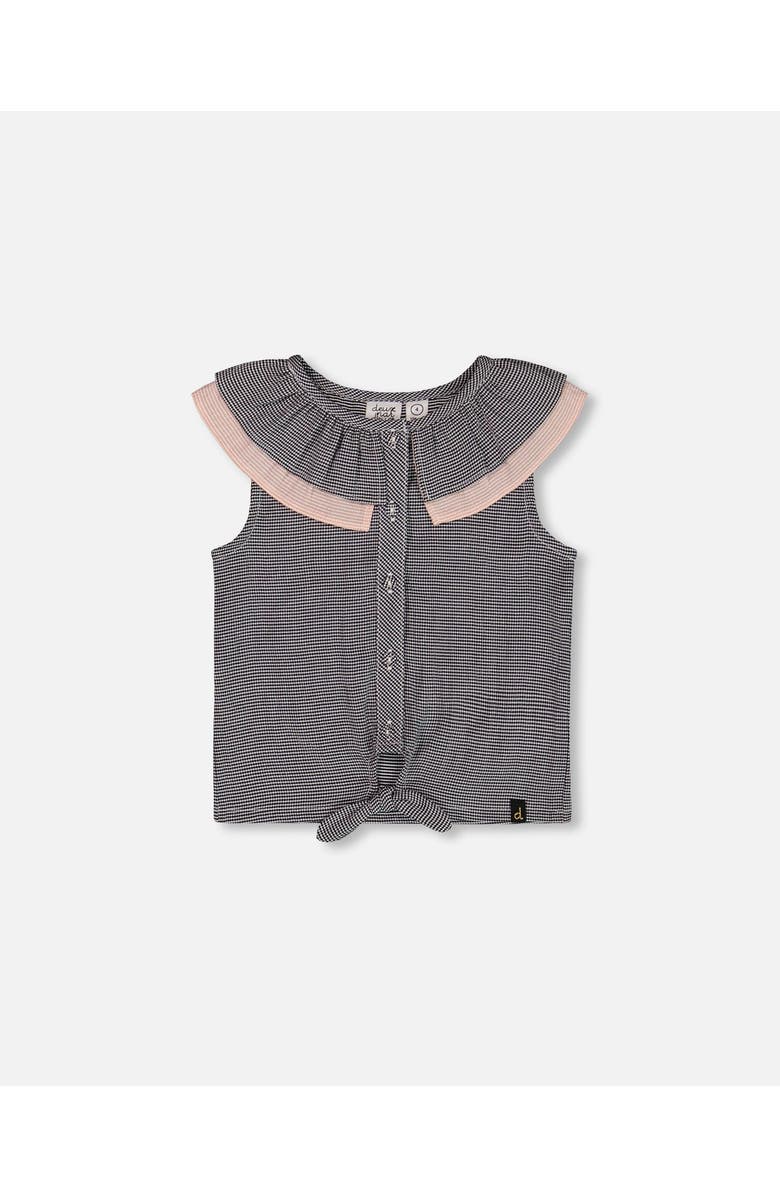 Deux par Deux Little Girl's Sleeveless Top With Front Tie Black And Sparkling Pink, Main, color, 